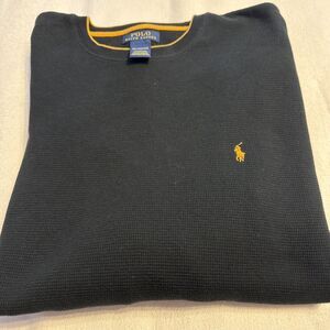 POLO RALPH LAUREN Mens Waffle Knit Thermal Long Sleeve Shirt Black Gold Pony XXL